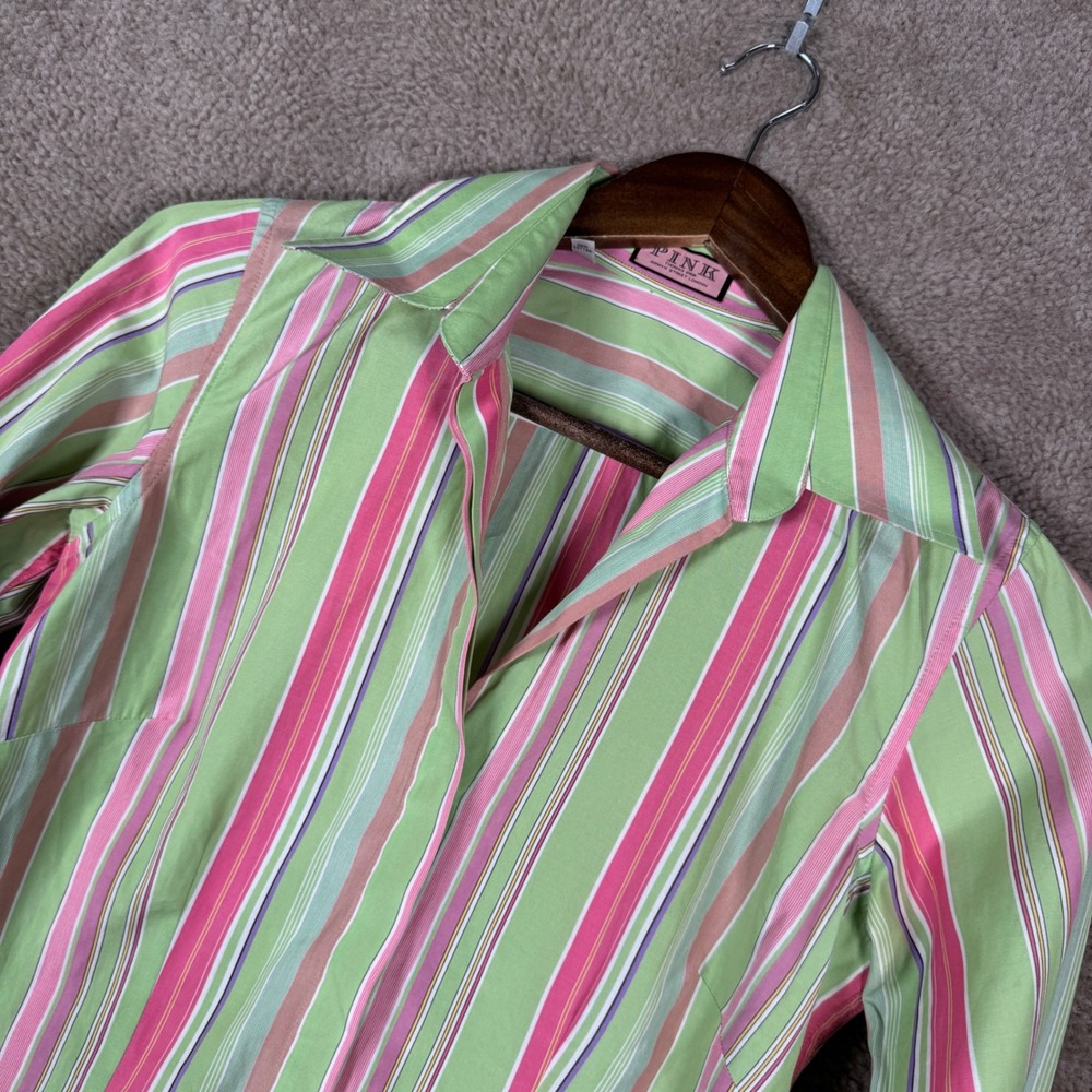 Thomas Pink Green and Pink Striped Button-Down Shirt